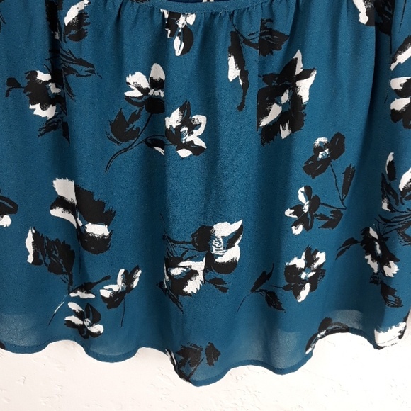 Monteau Blue Striped Floral Sheer Blouse - Picture 3 of 6